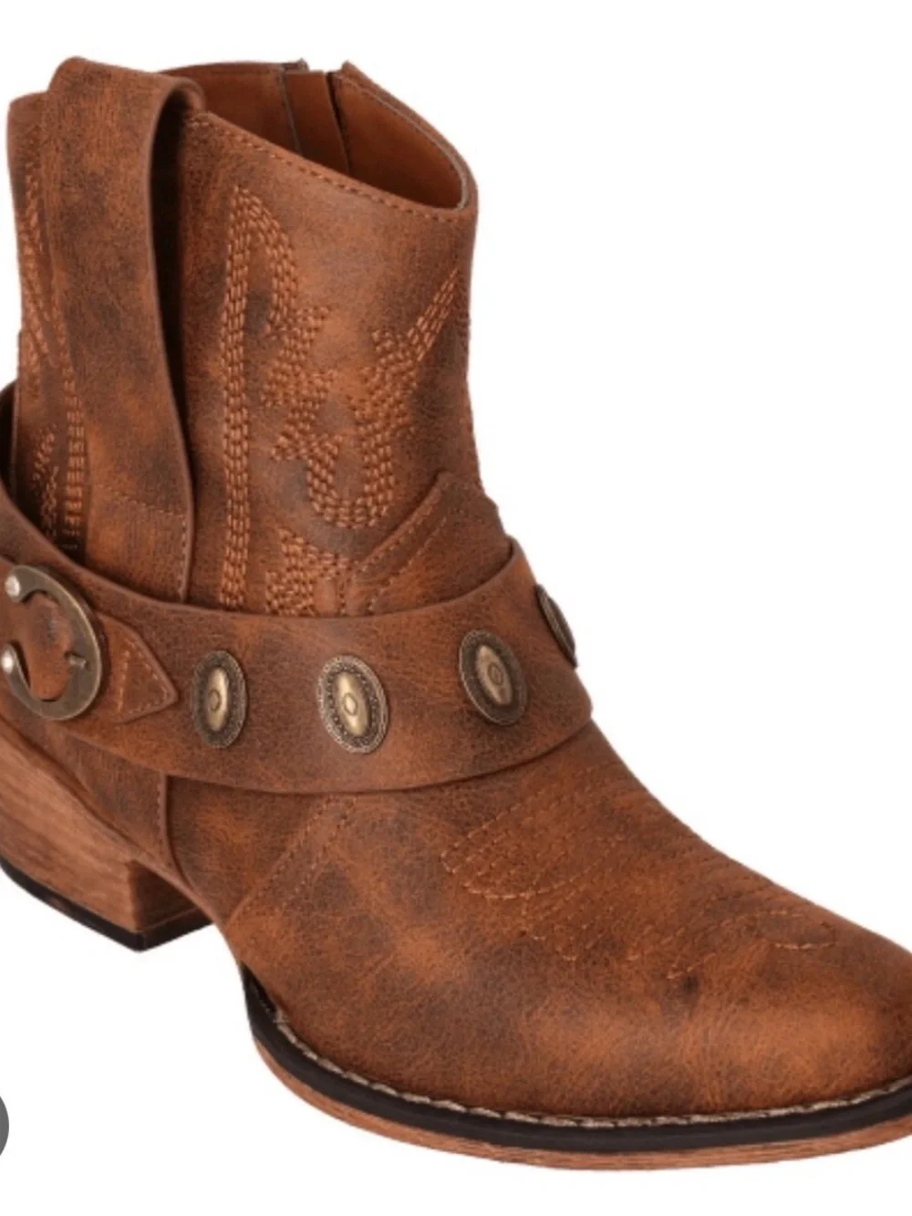 Natural Reflections Men's Tan Leather Short Western Boots with Concho Strap